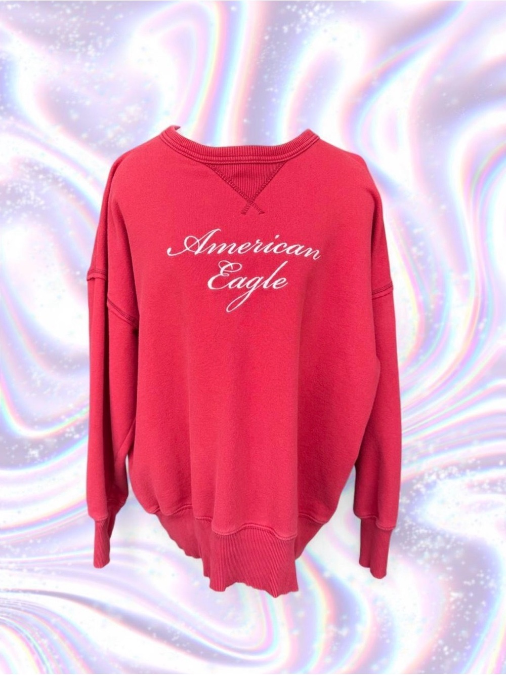 American Eagle Outfitters Red Script Logo Crewneck Sweatshirt